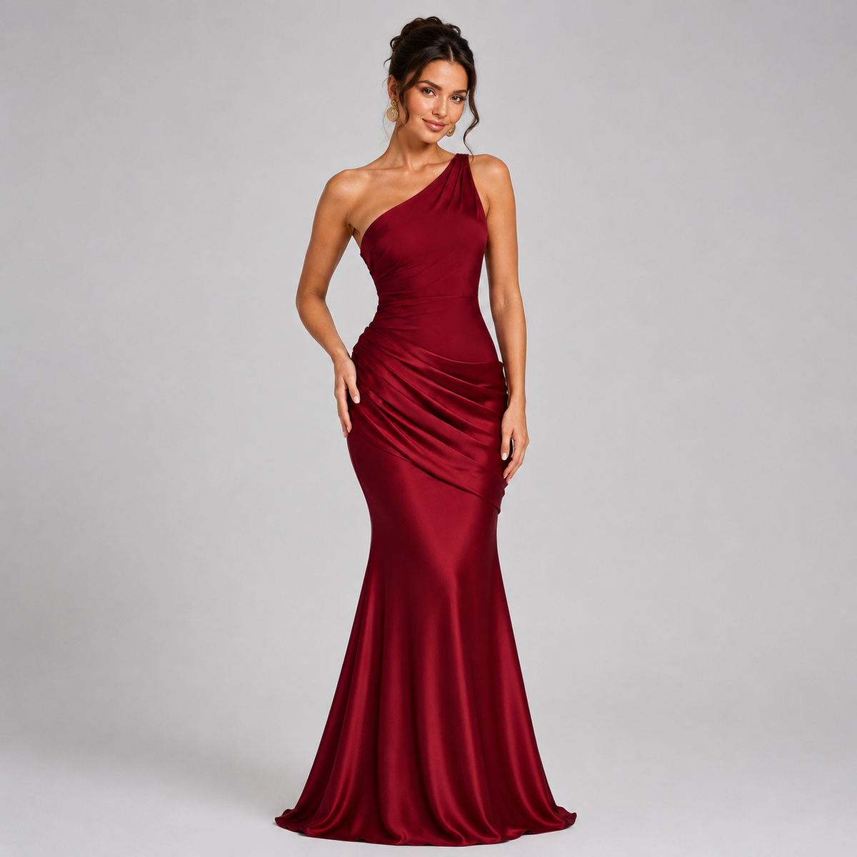 Women's Draped Waist Satin Maxi Wedding Guest Dress