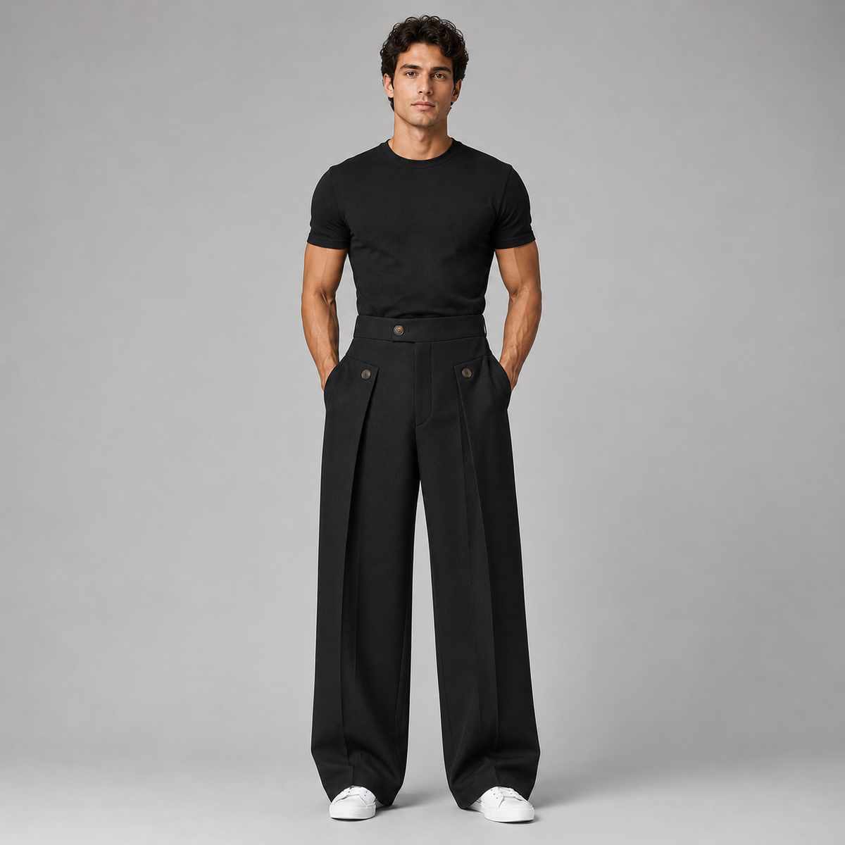 Men's Wide Leg Pants with Front Pleats