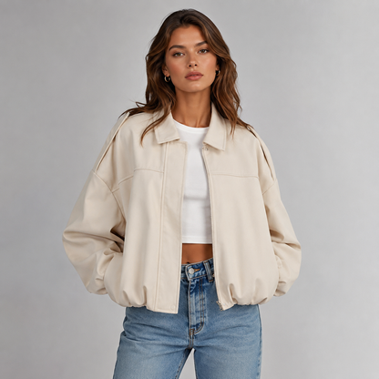 Women's Faux Suede Bomber Jacket with Collar