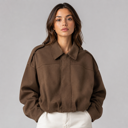 Women's Faux Suede Bomber Jacket with Collar