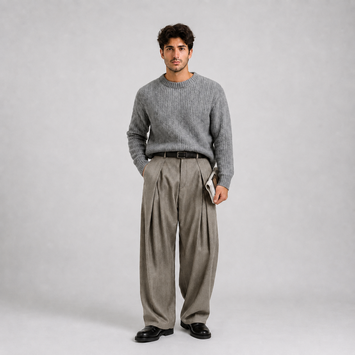 Men's Wide Leg Pants Pleated High Waist Tailored