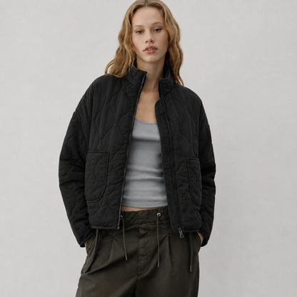 Women's Quilted Jacket with High Collar and Patch Pockets