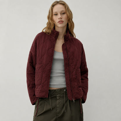 Women's Quilted Jacket with High Collar and Patch Pockets
