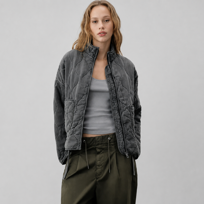 Women's Quilted Jacket with High Collar and Patch Pockets