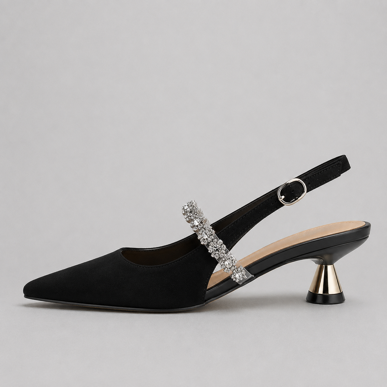 Women's Crystal Strap Pointed Toe Slingback Pumps