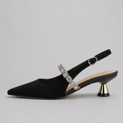 Women's Crystal Strap Pointed Toe Slingback Pumps