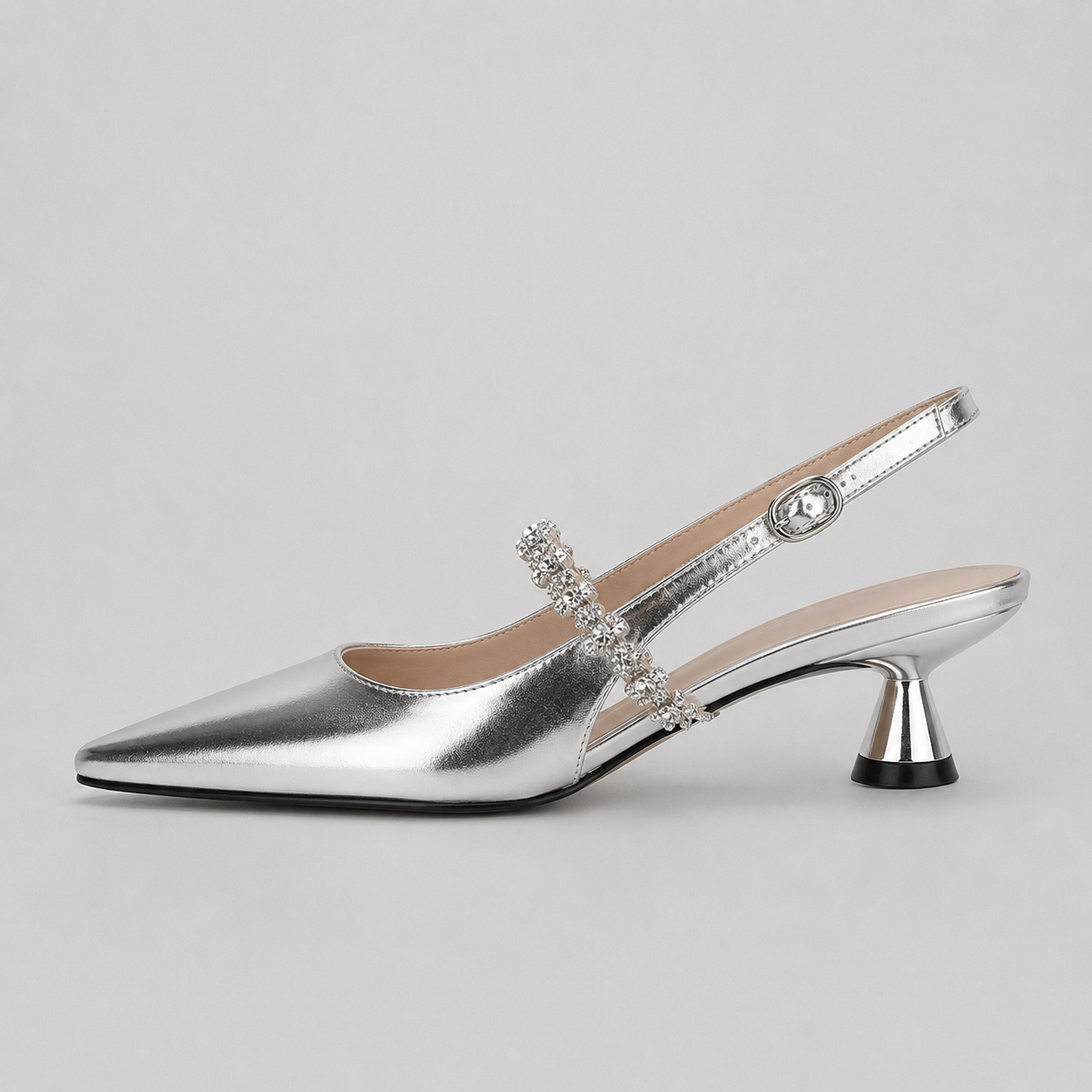 Women's Crystal Strap Pointed Toe Slingback Pumps