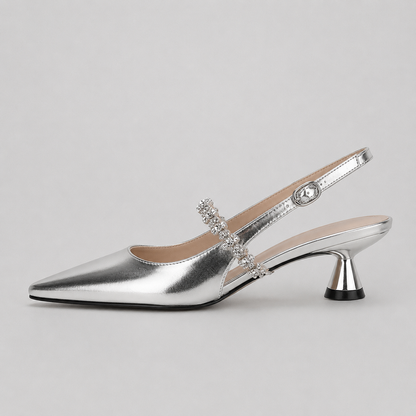 Women's Crystal Strap Pointed Toe Slingback Pumps