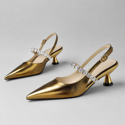Women's Crystal Strap Pointed Toe Slingback Pumps