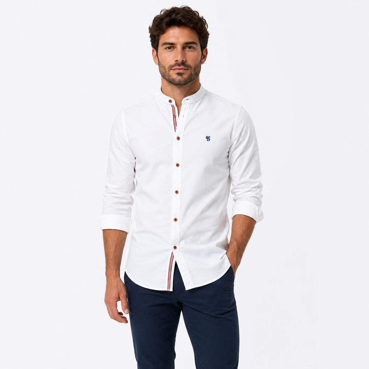 Men's Collarless Long-Sleeve Shirt