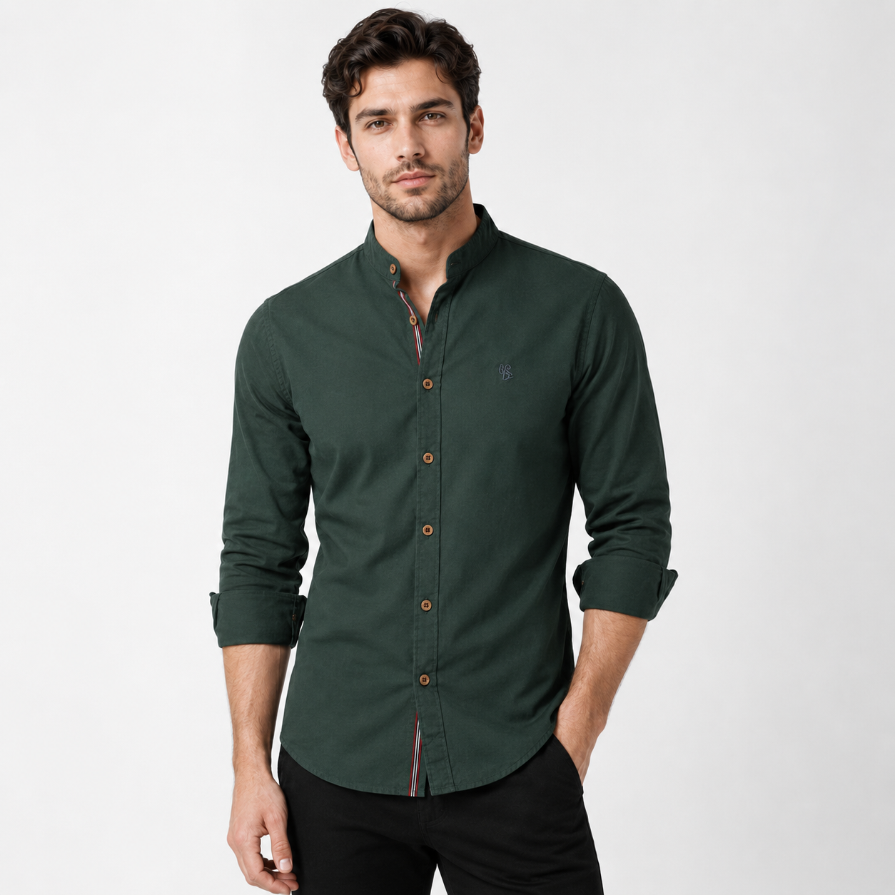 Men's Collarless Long-Sleeve Shirt