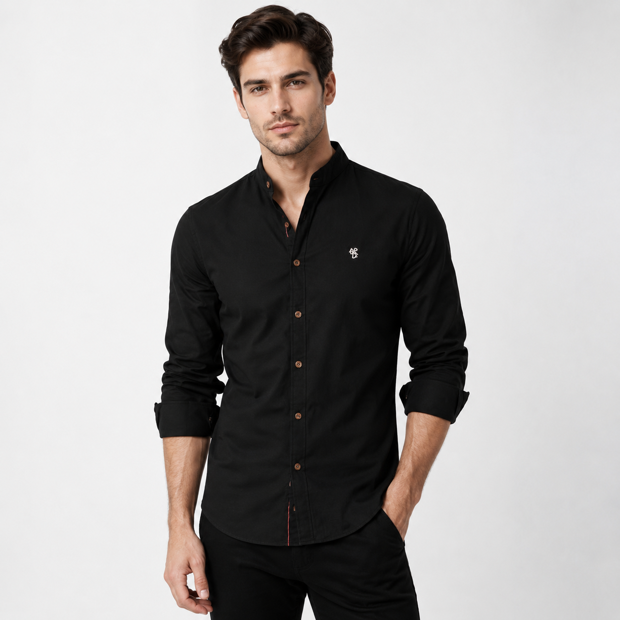 Men's Collarless Long-Sleeve Shirt