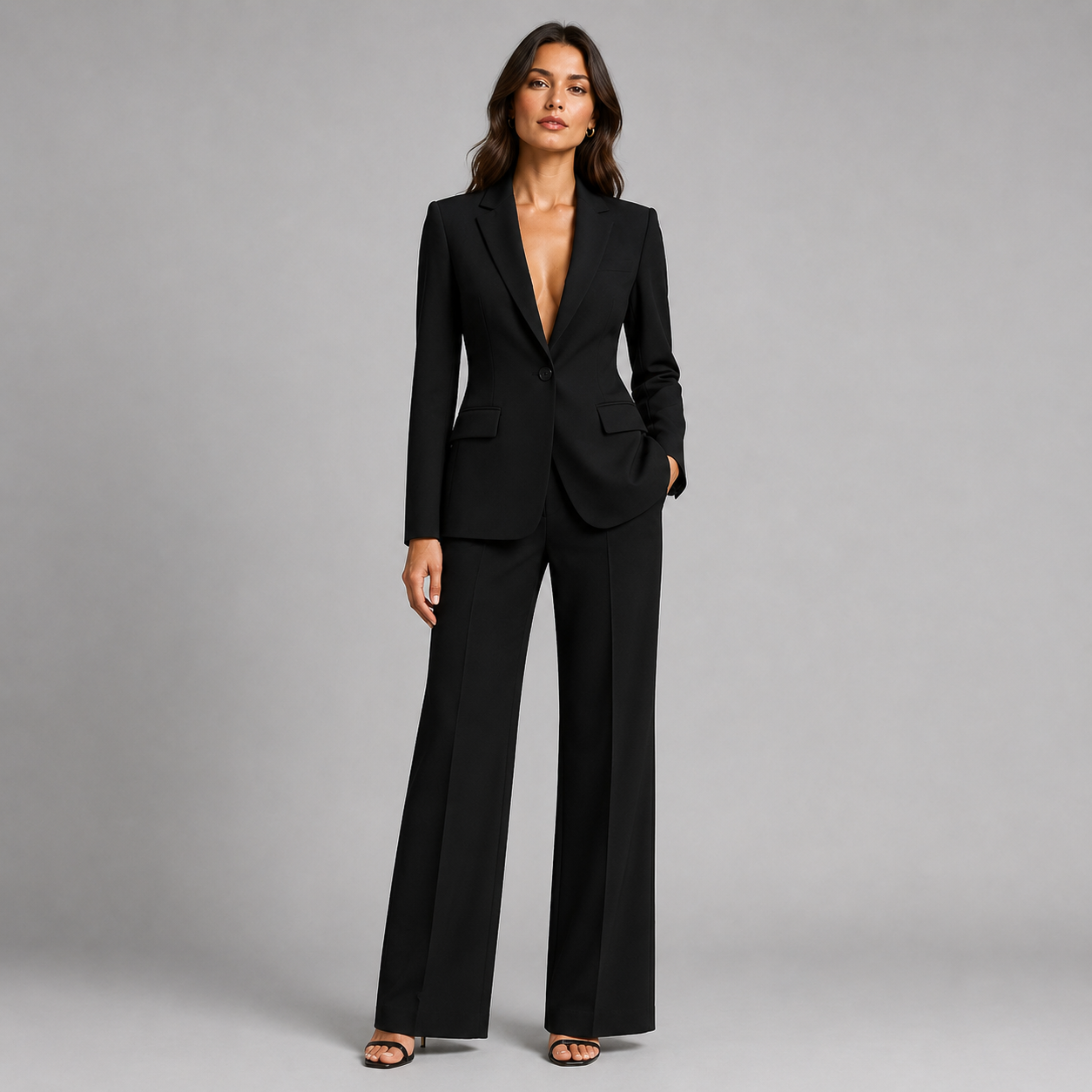 Women's Tailored Blazer and Wide-Leg Trouser Suit Set
