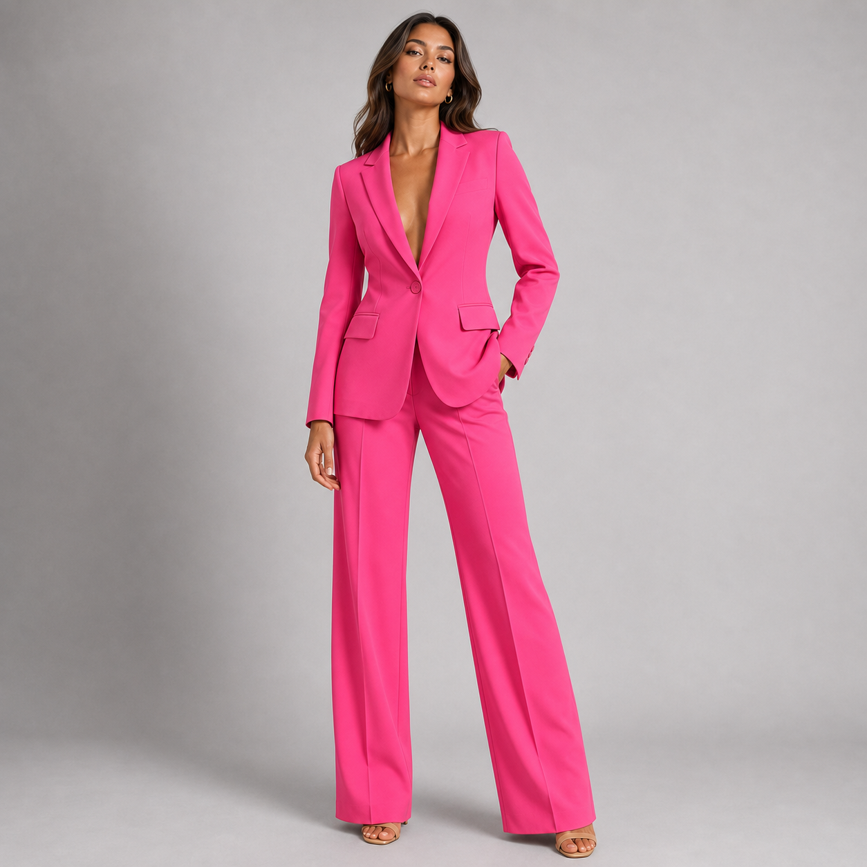Women's Tailored Blazer and Wide-Leg Trouser Suit Set