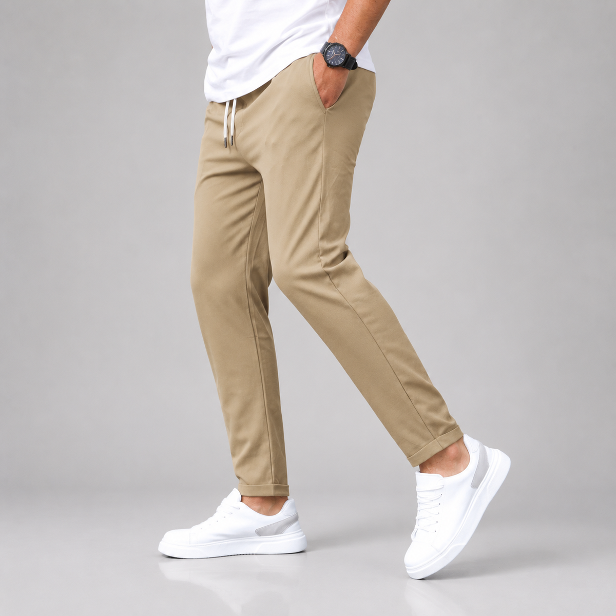 Men's Slim Fit Drawstring Pants with Tapered Leg