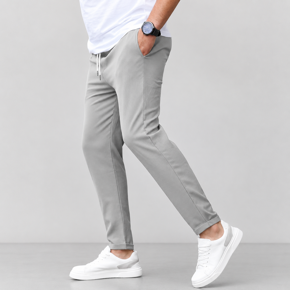 Men's Slim Fit Drawstring Pants with Tapered Leg