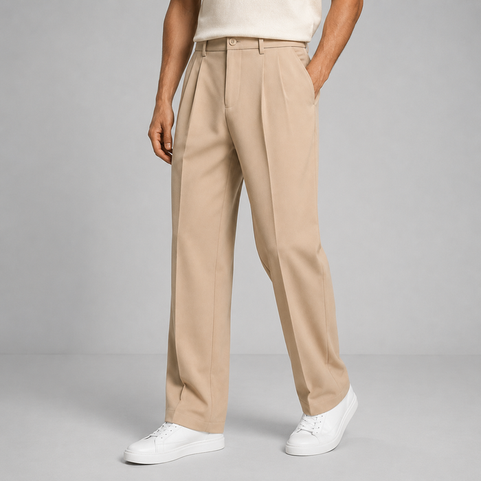 Men's Tailored Straight Leg Pants with Front Pleat