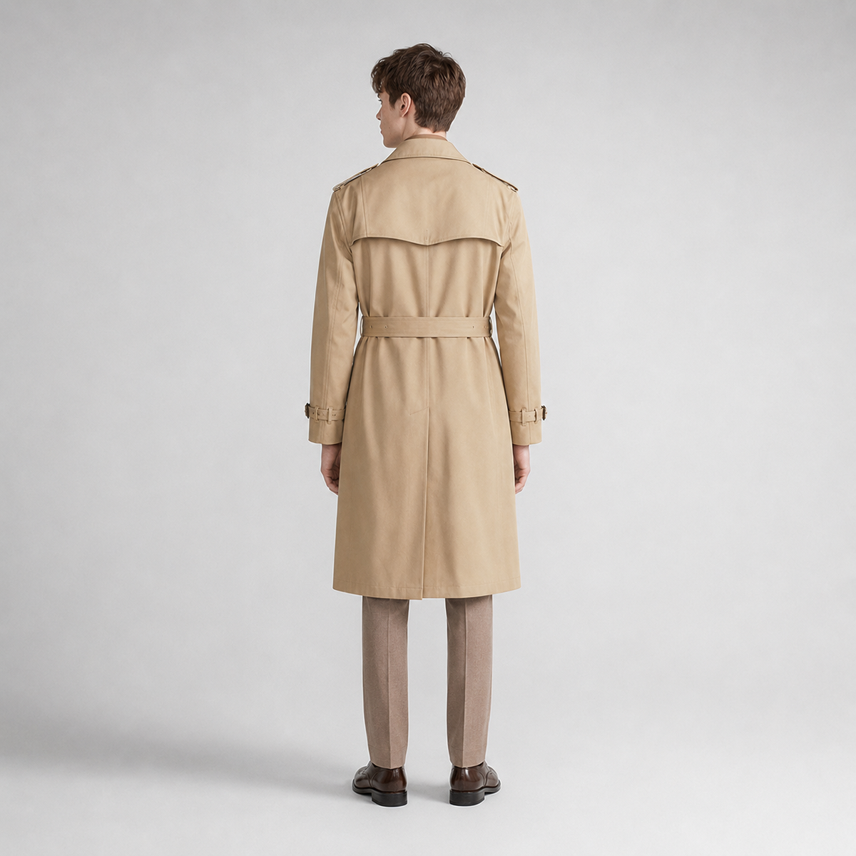 Men's Belted Trench Coat with Double Breasted Front