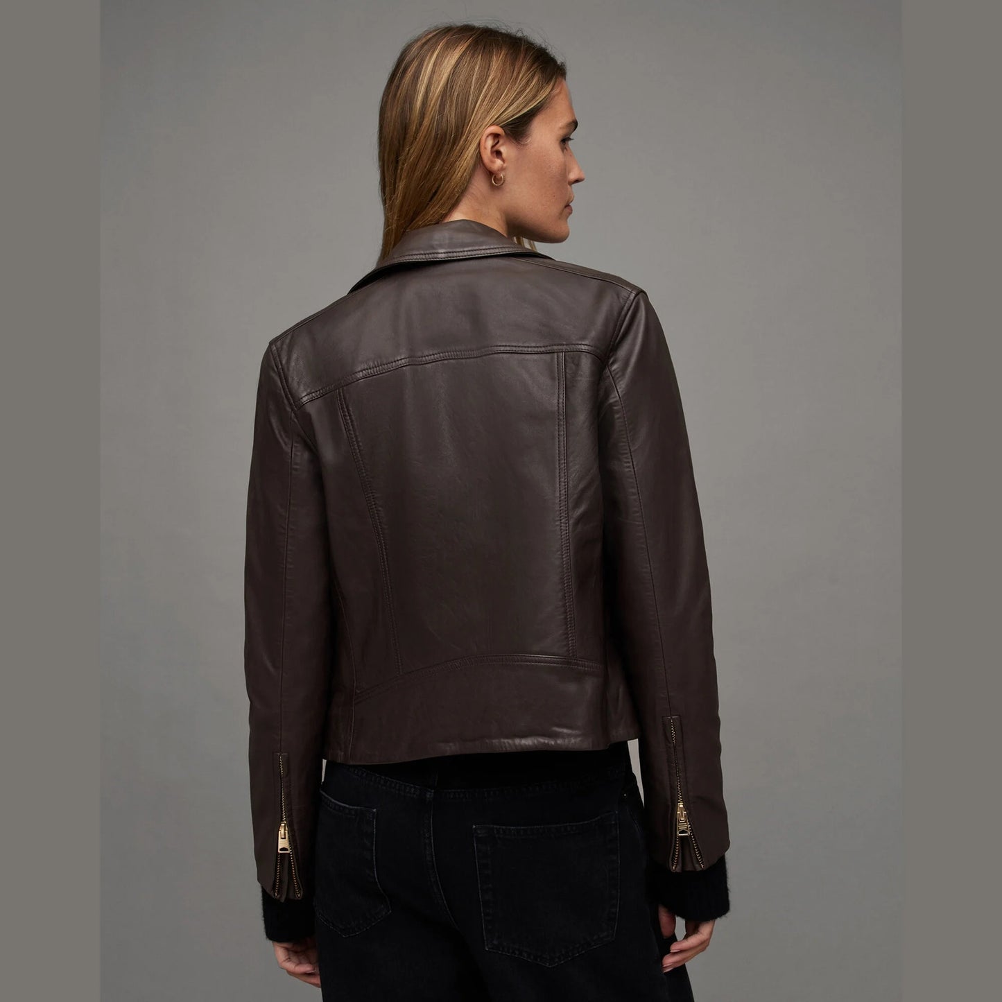 Dark Brown Biker Jacket with Zip Pockets
