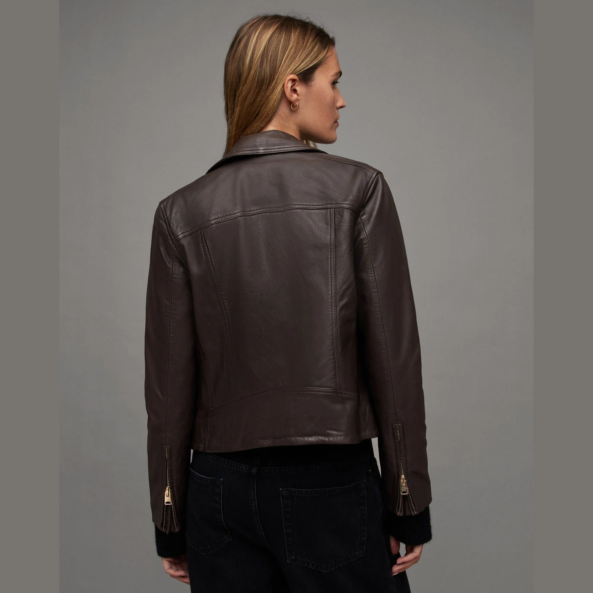 Dark Brown Biker Jacket with Zip Pockets