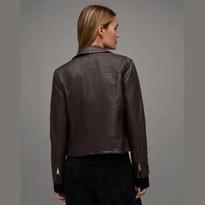 Dark Brown Biker Jacket with Zip Pockets