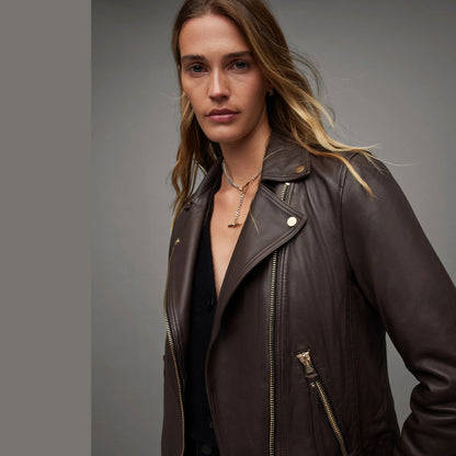 Dark Brown Biker Jacket with Zip Pockets