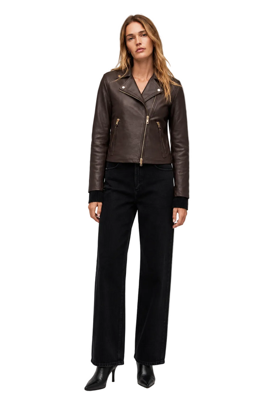 Dark Brown Biker Jacket with Zip Pockets