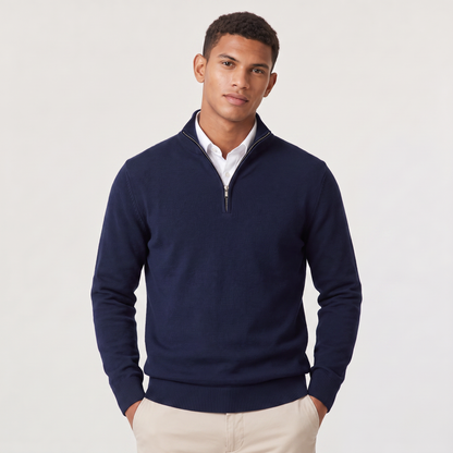 Men's Quarter-Zip Knitted Sweater with Stand Collar