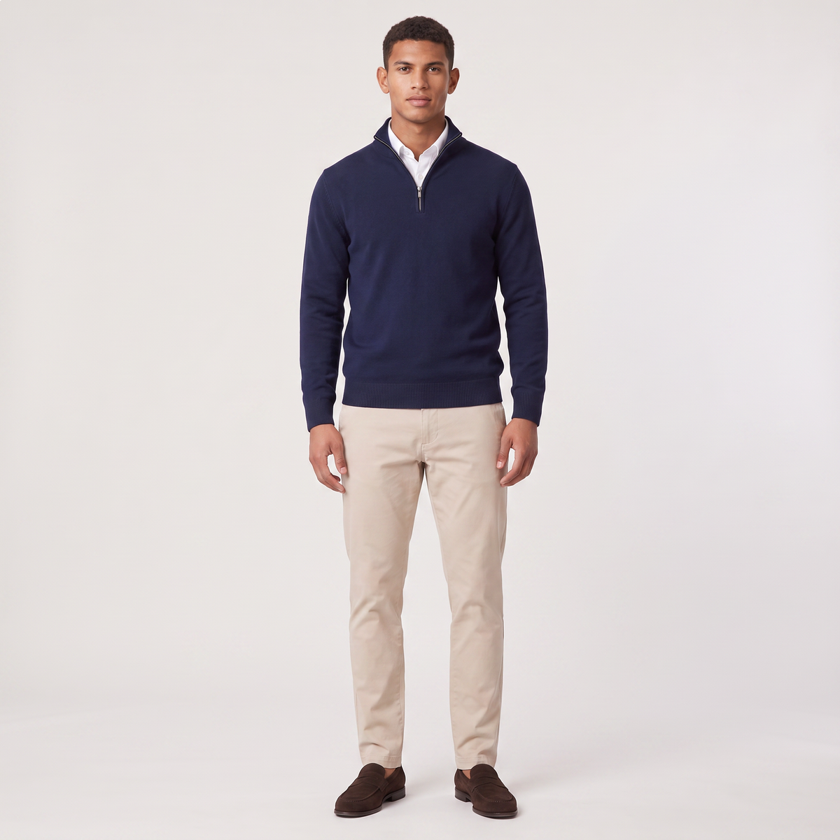 Men's Quarter-Zip Knitted Sweater with Stand Collar