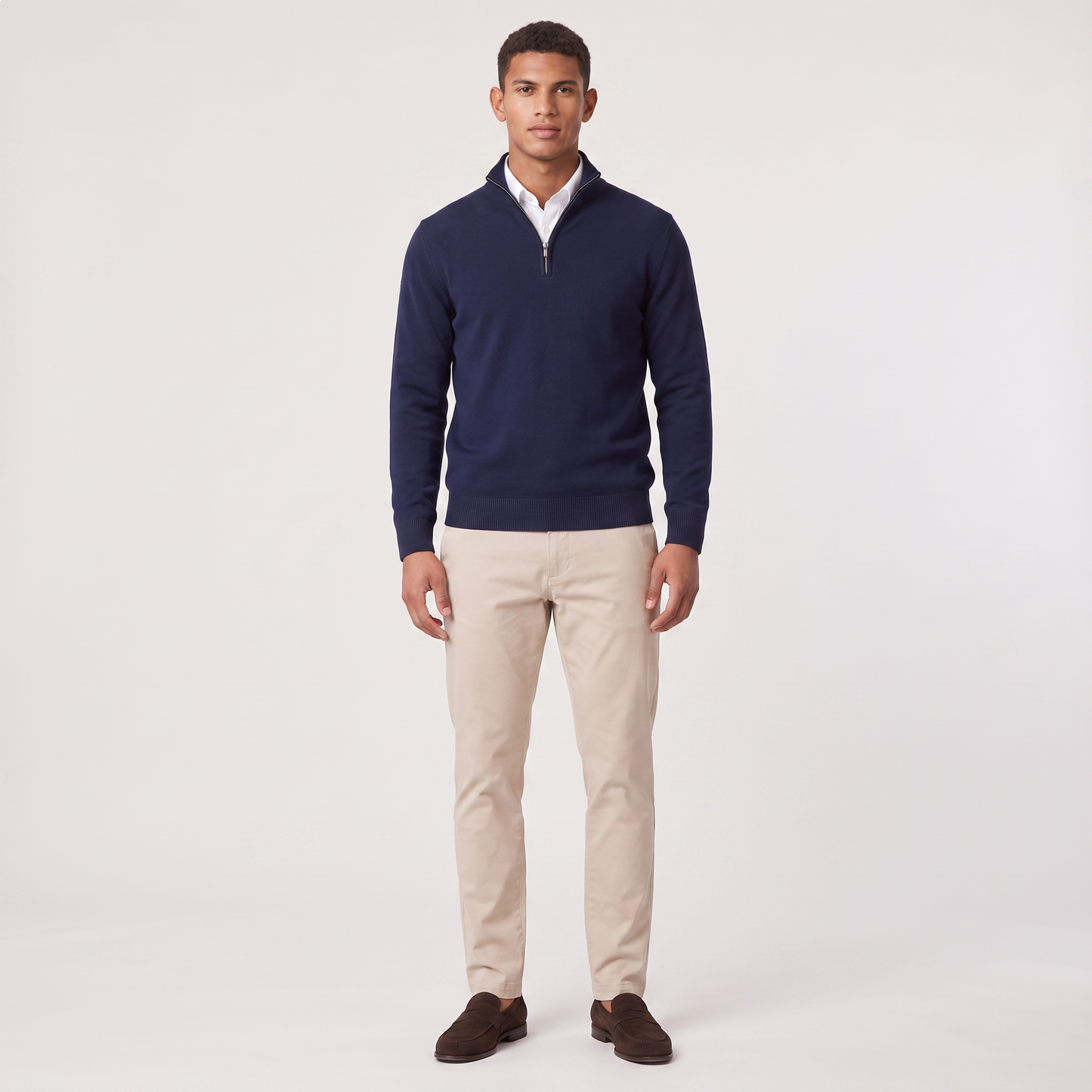 Men's Quarter-Zip Knitted Sweater with Stand Collar