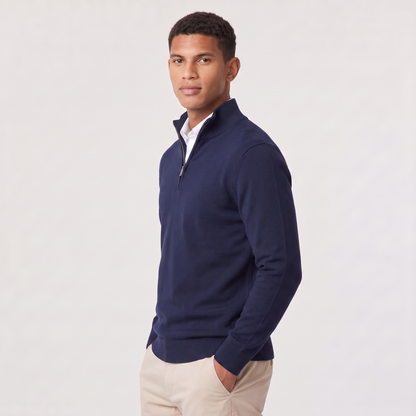 Men's Quarter-Zip Knitted Sweater with Stand Collar