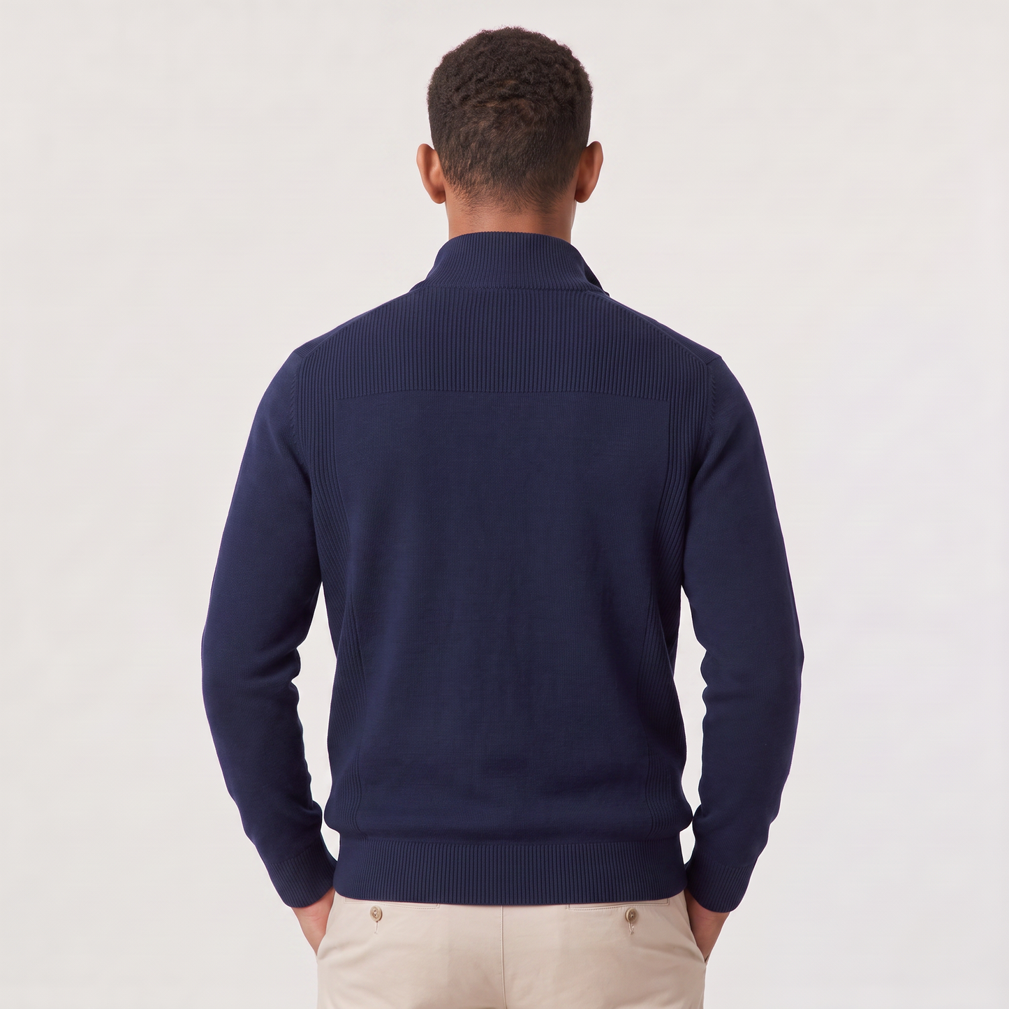 Men's Quarter-Zip Knitted Sweater with Stand Collar