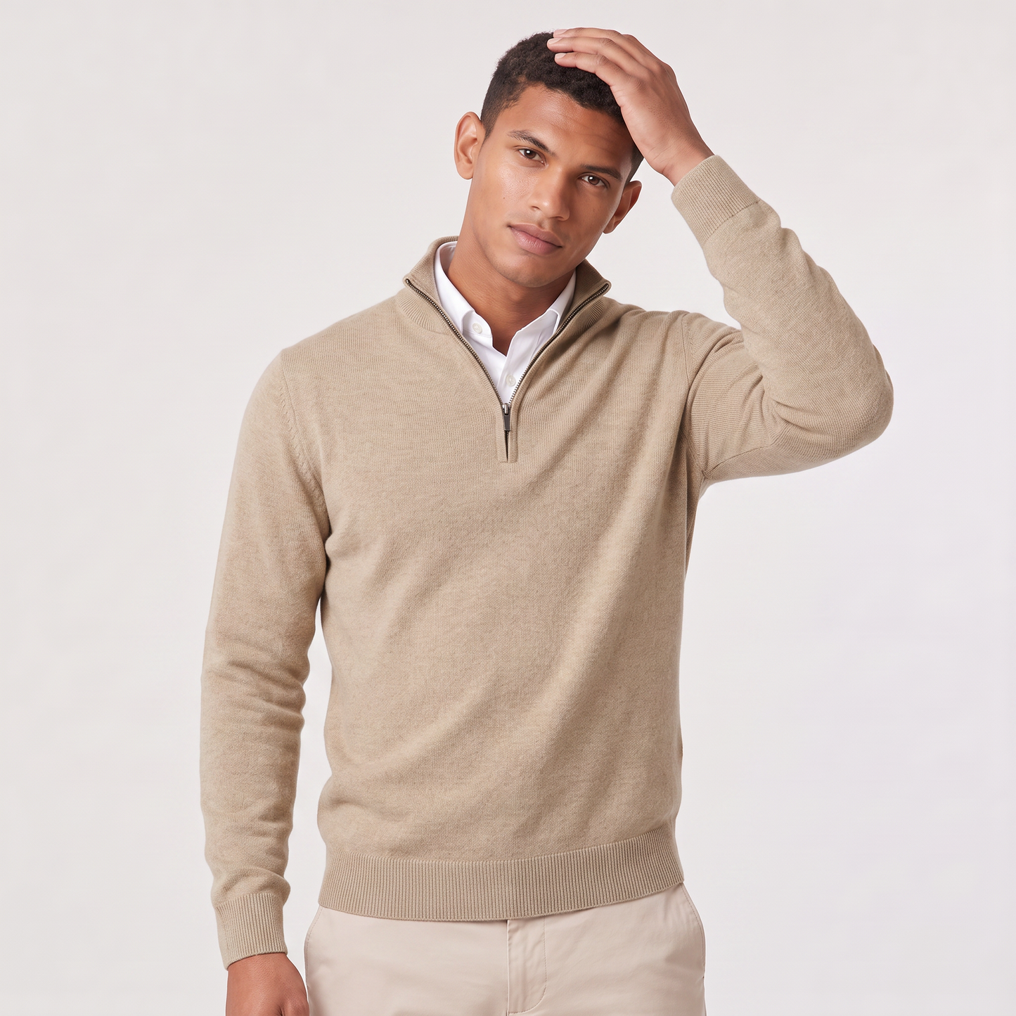 Men's Quarter-Zip Knitted Sweater with Stand Collar