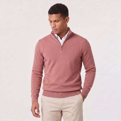 Men's Quarter-Zip Knitted Sweater with Stand Collar