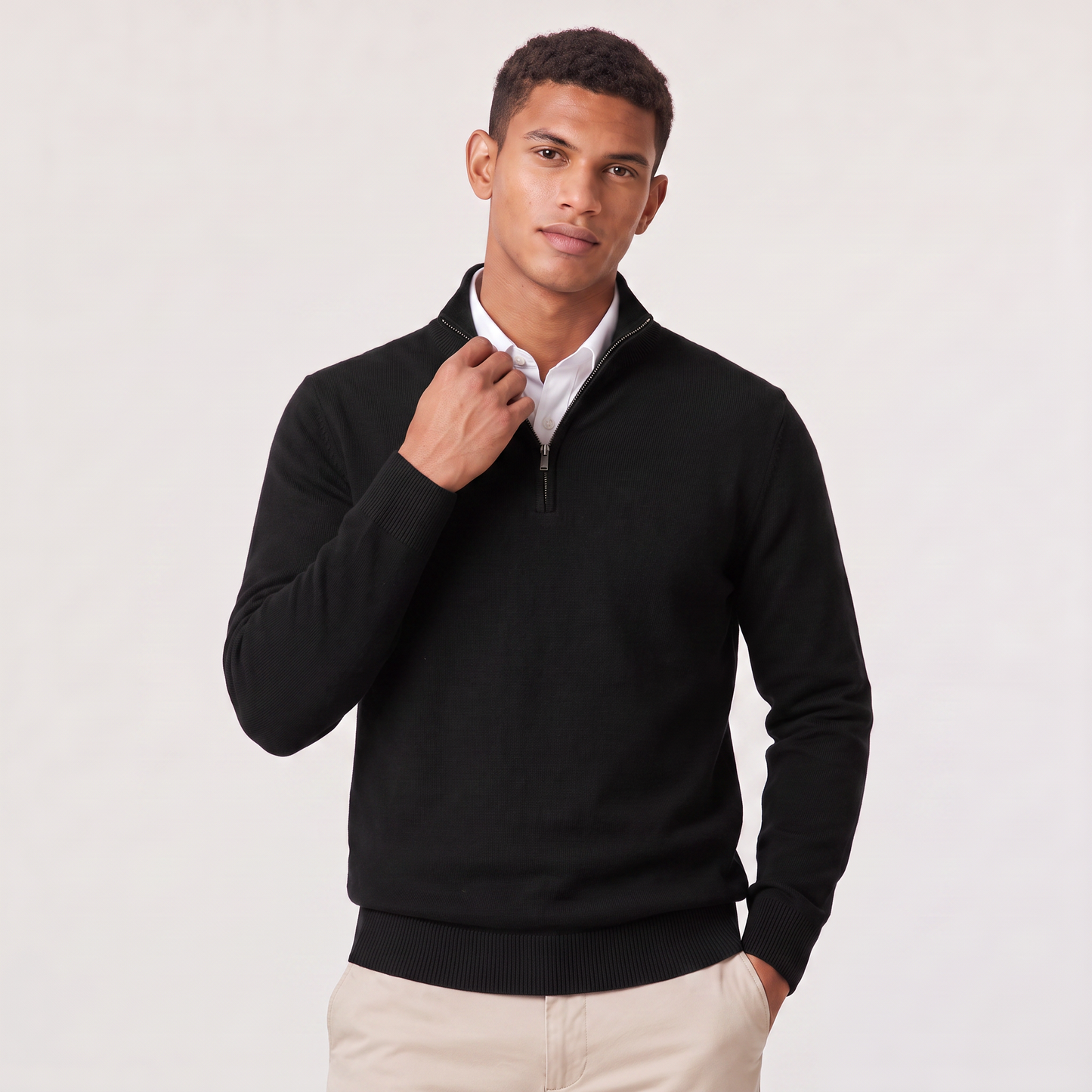 Men's Quarter-Zip Knitted Sweater with Stand Collar
