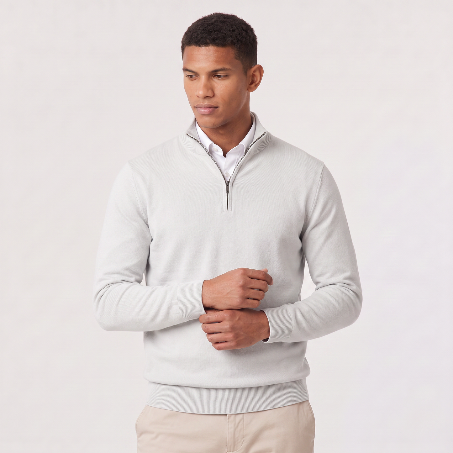 Men's Quarter-Zip Knitted Sweater with Stand Collar