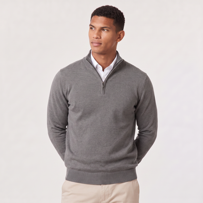Men's Quarter-Zip Knitted Sweater with Stand Collar