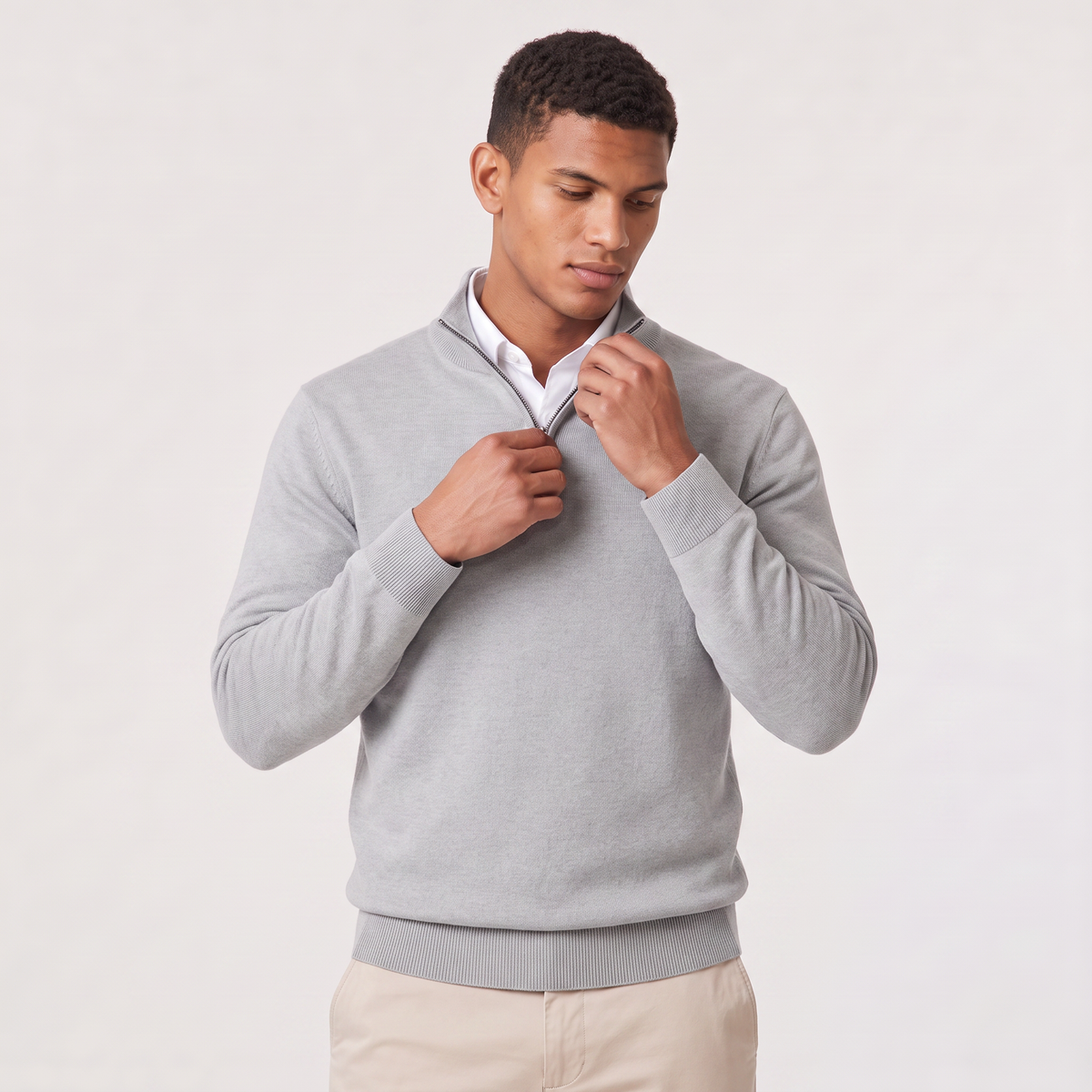 Men's Quarter-Zip Knitted Sweater with Stand Collar