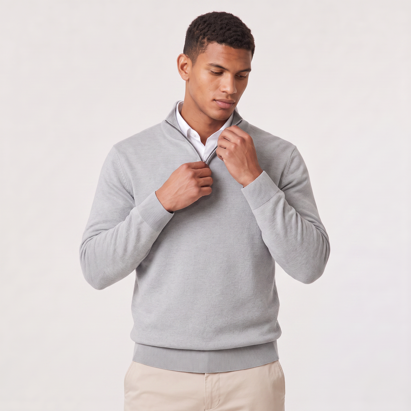 Men's Quarter-Zip Knitted Sweater with Stand Collar