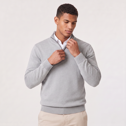Men's Quarter-Zip Knitted Sweater with Stand Collar