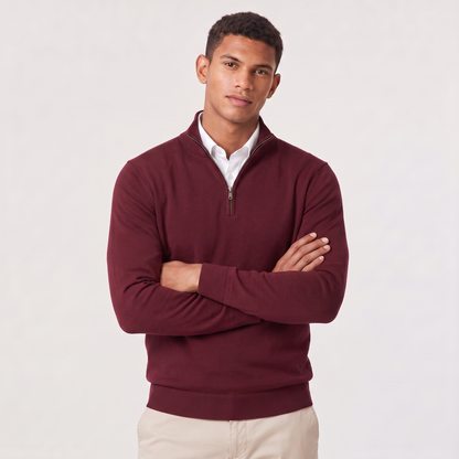 Men's Quarter-Zip Knitted Sweater with Stand Collar
