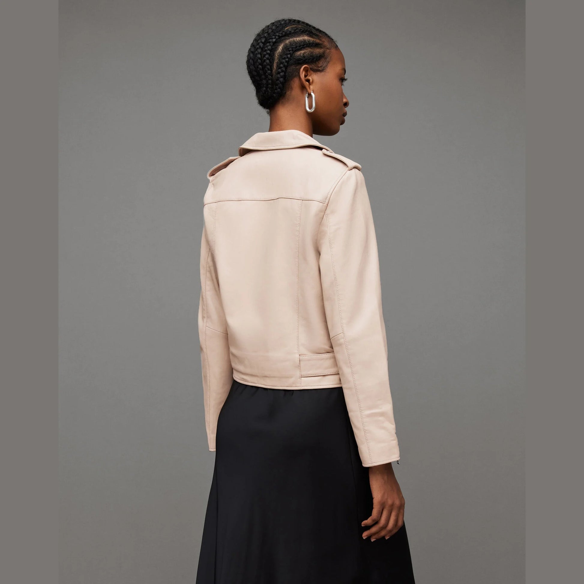 Light Beige Biker Jacket with Belted Hem