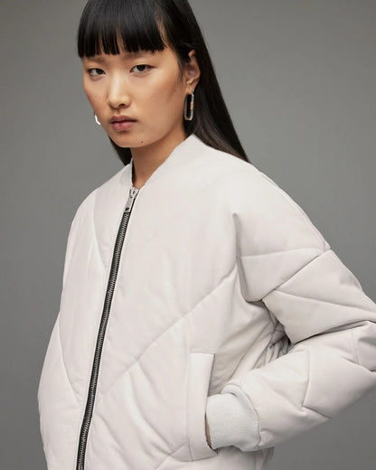 Light Grey Quilted Bomber Jacket