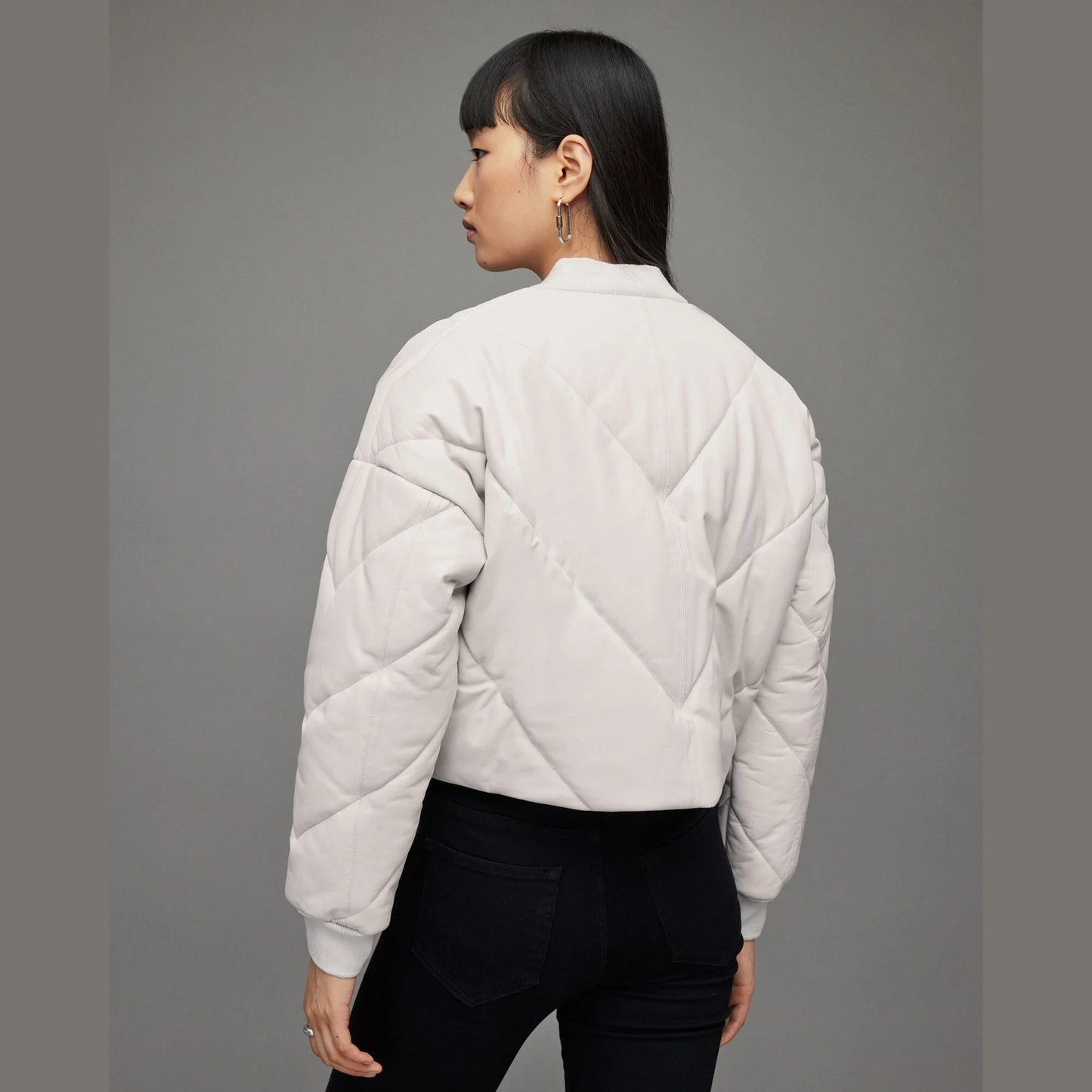 Light Grey Quilted Bomber Jacket