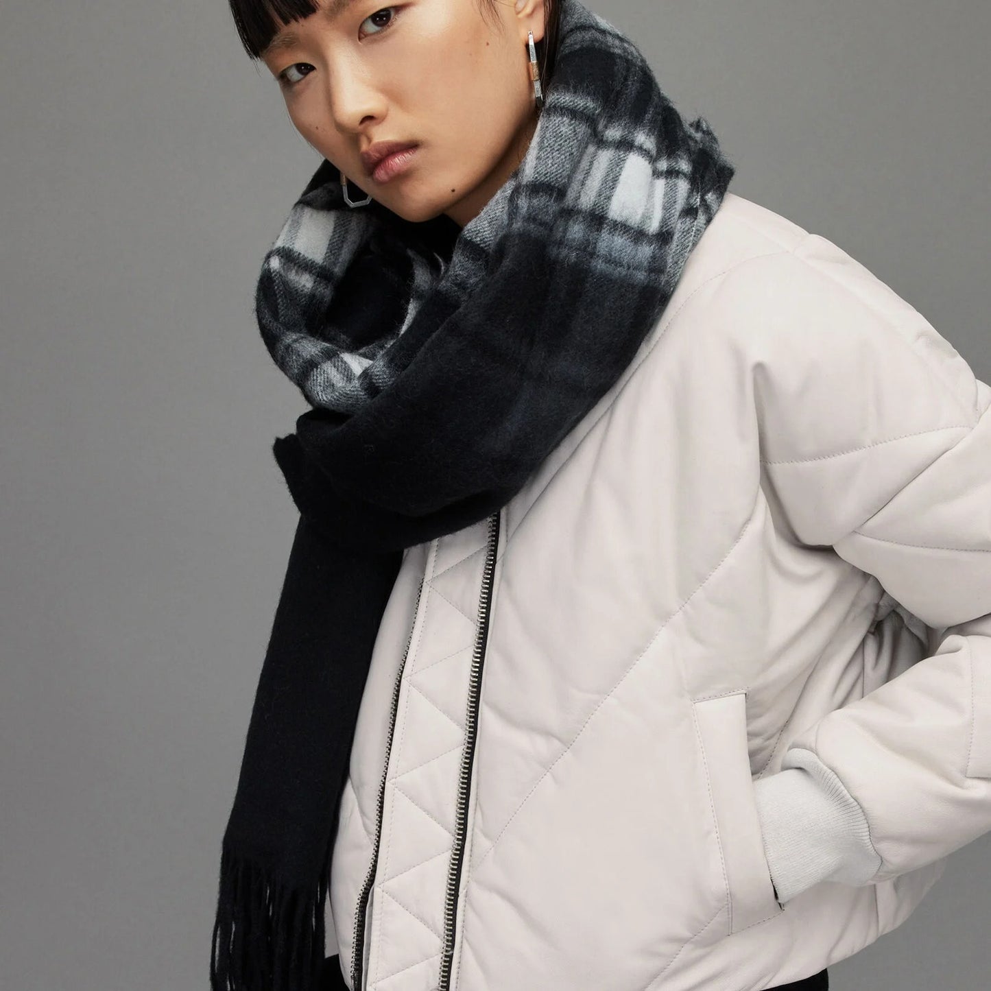 Light Grey Quilted Bomber Jacket