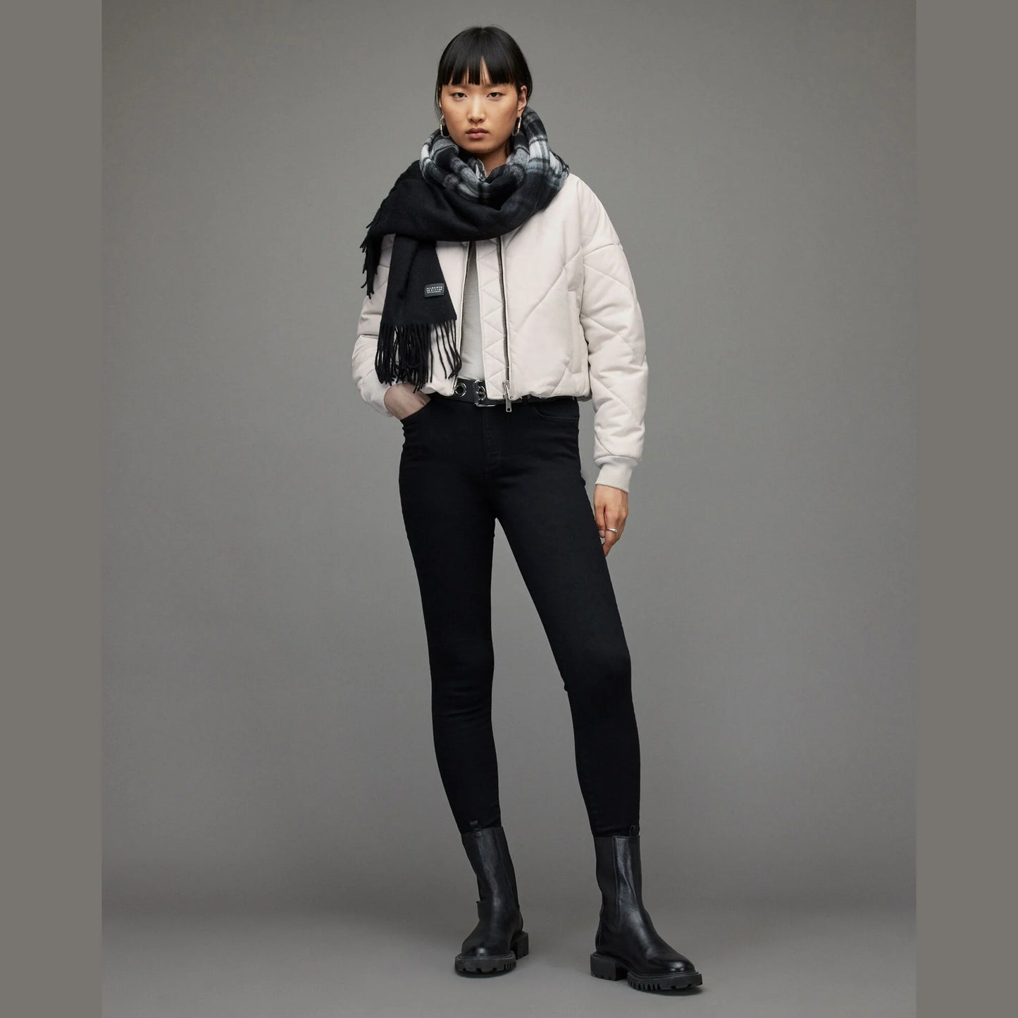 Light Grey Quilted Bomber Jacket