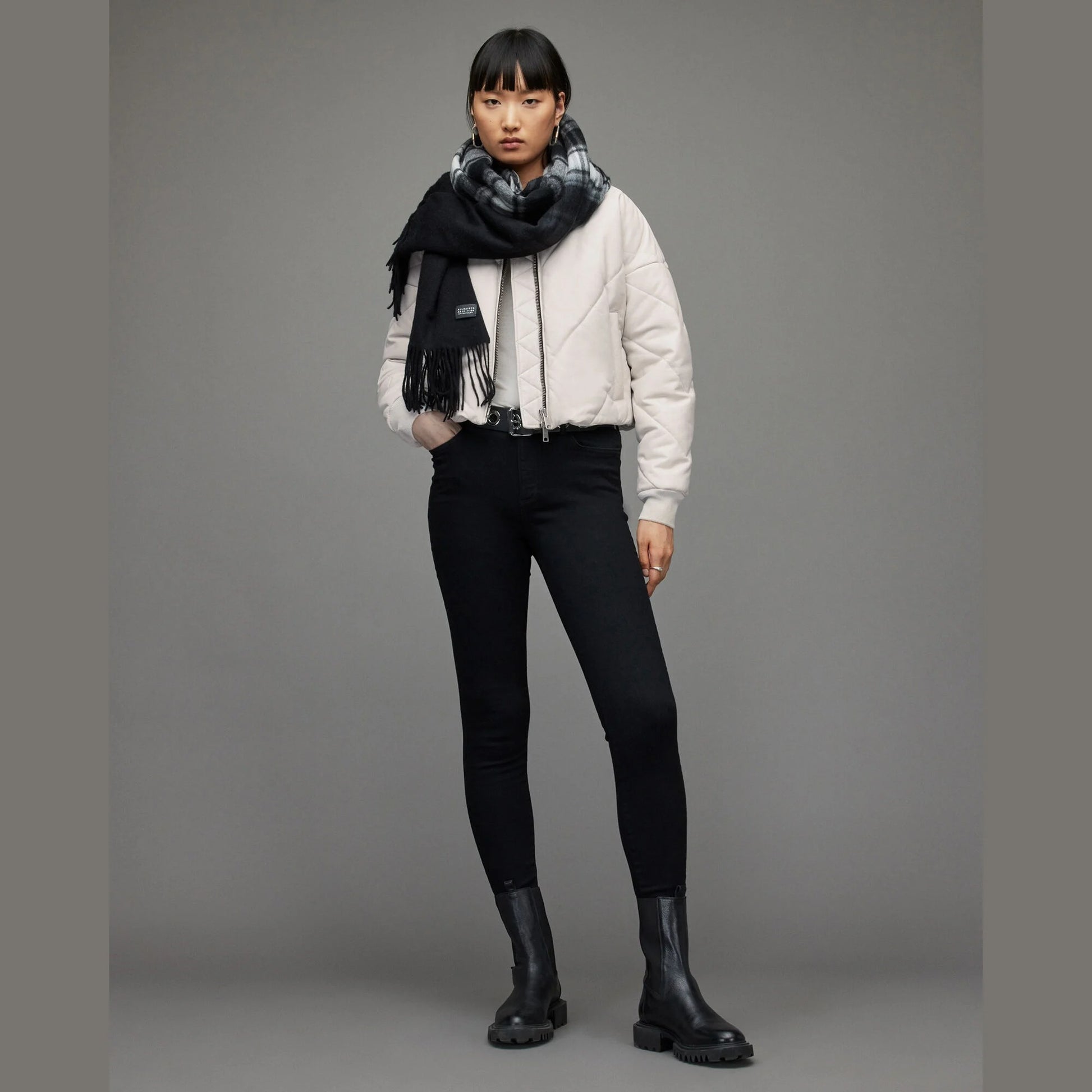 Light Grey Quilted Bomber Jacket