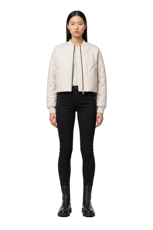 Light Grey Quilted Bomber Jacket