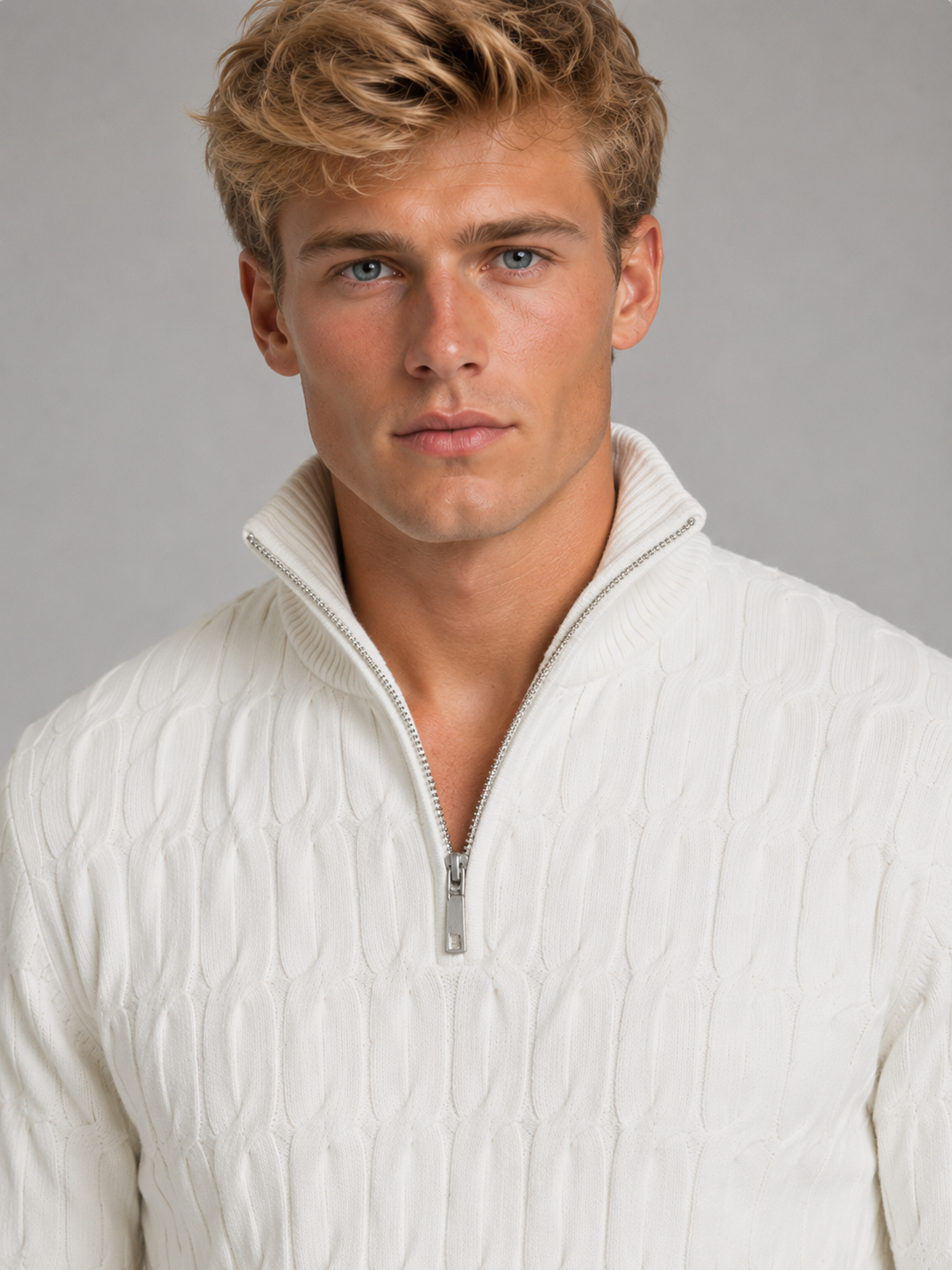 Men's Quarter Zip Sweater with Textured Funnel Neck