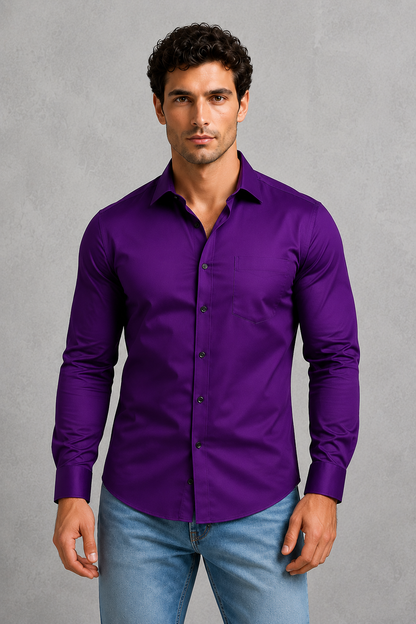 Men's Wrinkle-Free Formal Shirt with Point Collar